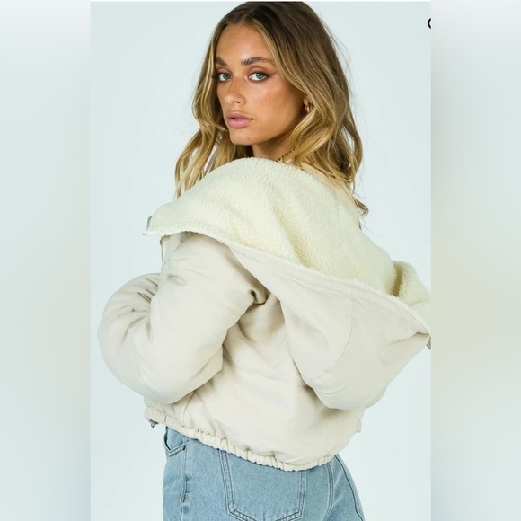 Princess Polly Cream Teddy Jacket Cozy Casual Fit - Picture 1 of 6
